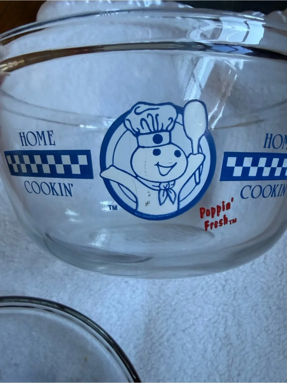 Anchor Hocking Pillsbury Doughboy Poppin Fresh Glass Mixing Bowls 1.5 Qt & 1 Qt